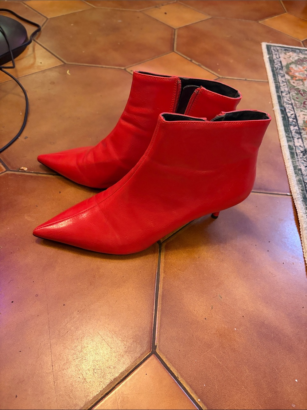 Zara Red Pointed Kitten Heel Ankle Boots